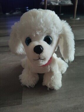 First & Main Wuffles White Poodle Plush Stuffed Animal Blue Eyes Pink Collar No.